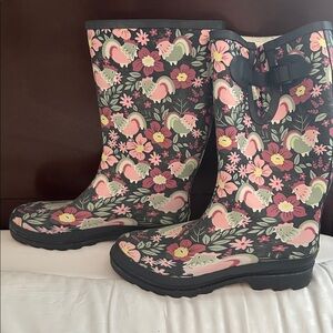 Western Chief Women's Floral Rain Boots - Black, Pink, and Yellow